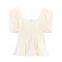 2025 new chiffon printed women's summer outfit, new cover belly slimming round neck embroidered bubble sleeve top