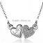 New design double hearts crystal necklace broken heart chain necklace