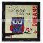 Vintage Wood Frame Jute Wall Printing With Owl