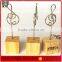 Music note metal card holder clips with wooden cube base