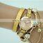 gold chain women rhinestone watch ladies PU leather double strap watches