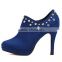 Hot sale women ankle boots blue high heel boots ladies boots with rivet PMS3928