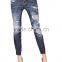 Italian design distressed washed women denim jeans pants (LOTX302)