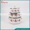 3Pcs Decal Printing Pink Rose Enamel Casserole Set Flowers