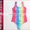 Wholesale Rainbow Sexy Fashion Front Zipper Woman One Piece Swimsuit