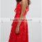 Guangzhou Clothing OEM Frill Detail Bright Red Floral Jacquard One Shoulder Dress