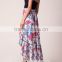 Pink floral print elastic waistband ladies maxi skirts long