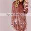 MGOO Oversized Women Longline Pollover With Side Pockets Shiny Drawstring Velvet Hoodie Dress Pink