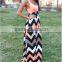 MGOO 2015 High Quality Stock Sleeveless Women Maxi Stripe Dress Knitted Zig Zag Colorful Beach Dress Z390