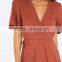 Hot Selling American Costom V Neck Tie Waist Wrap Up Dress Short Sleeve Polyester Spandex Casual Dress