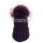 Myfur Women Ribbed Wool Blend Knitting Beanie Hat Real Raccoon Fur Ball Winter Cap