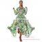 Hot Selling Big Flap Printed Long Sexy Women Chiffon Dress