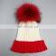 Stock hat fashion winter real big raccoon fur ball knitted beanie hat