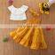 Fashion Kid Baby Girl Off Shoulder Ruffles Top High Waist Skirt Headband 3pcs Summer Outfit Set Clothes