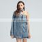 TWOTWINSTYLE Patchwork Denim Dress For Women Lapel Long Sleeve One Off Shoulder Hollow Out Blue Mini