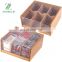 6 Compartments Bamboo Tea Bag Storage Organizer Bamboo Tea Bag Box with Clear Hinged Lid