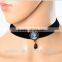 IN STOCK Vintage Silver Black Real Leather Cord Charm Simple Choker Necklace GJ-117
