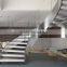 Custom Double Stringer Wood Tread Curved Stair With Stainless Steel Stringer