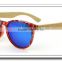 Women Bamboo Sun Glasses Blue Color Lenses Bamboo Arms Plastic Frame Sunglasses