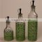 set of 3 olive oil vinegar jar bottle set with light green metal coating