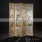 Elegant Gold Painted Wooden Floor Screen, Flower & Bird Design Decorative Curio Four Panel Folding Screen