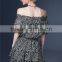 Latest high fashion printed women ruffle raglan dress cap sleeve ruffle dress