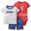 3pcs 100%cotton unisex baby bodysuits matching with shorts and t-shirts
