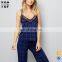 OEM factory navy all over check print print straps lace woman pajamas