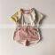 Children's cute contrast color round neck shorts sports suit