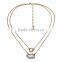 Wholesale fashion long chain necklace 2 multilayer round square gold chain necklace