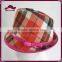 Multi Color Plaid Stitch Pink PU Band Fedora Hat