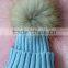 Simple Style Baby Hats For Kids With Raccoon Fur Balls Knitted Baby Kids Hats