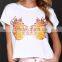 2015 new design print ladies short sleeve cut cropped tops, woman tee