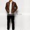 New 2014 Men Leather Jacket / Genuine Leather Jacket / Sheepskin Leather Bomber Jacket Dark Brown