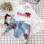 2PCS Infant Kids Baby Girls Clothes Flowers T-shirt +Denim Skirts Outfits Set