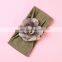 Baby Soft Nylon headband with flower Girl Solid patchwork headwear 6colors