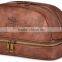 Genuine vintage leather cosmetic bag for men with carry handle