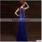 Women's Blue V-Neck Print Floor-Length dress