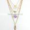 2015 Newest 5rows Natural Amethyst Stone and Pearl Pendant Necklace