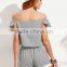 Two-piece-outfits latest fashion design women clothing Grey Tassel Off The Shoulder Top With Tie Waist Shorts