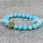 KJL-0017 High Grade Mens Women Beads Bracelet, Light Blue Sea Sidiment Stone Lion Head Bracelet