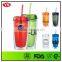 16oz bpa free double wall plastic tumbler with straw with custom logo