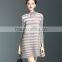 Spring models lady casual clothing stripped turtleneck crinkled dress