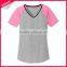Fashion Women Grey and Pink Blank Raglan V-neck High Visibility T-shirts