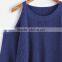 2017 fall women loose dark blue cold shoulder knit sweater