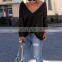 Womens Sexy V-collar Casual Long Sleeve Knitted Pullover Loose Sweater Jumper Tops Knitwear