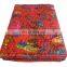 Beautiful Flower Knatha Thread work Quilt,Tropical Floral Print Kantha bedspread, Queen Size Bed cover Decorative Bedding