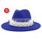 Wool Jazz Fedora Hats Casual Women Leather Pearl Ribbon Felt Hat White Pink Yellow Panama Trilby Formal Party hats 58-61CM