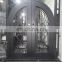 home exterior custom made handcrafted security double tempered glass arched top black wrought iron entrance doors with handles