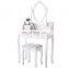 Cushioned Stool White Vanity 4 Drawers Mirrored dressing table